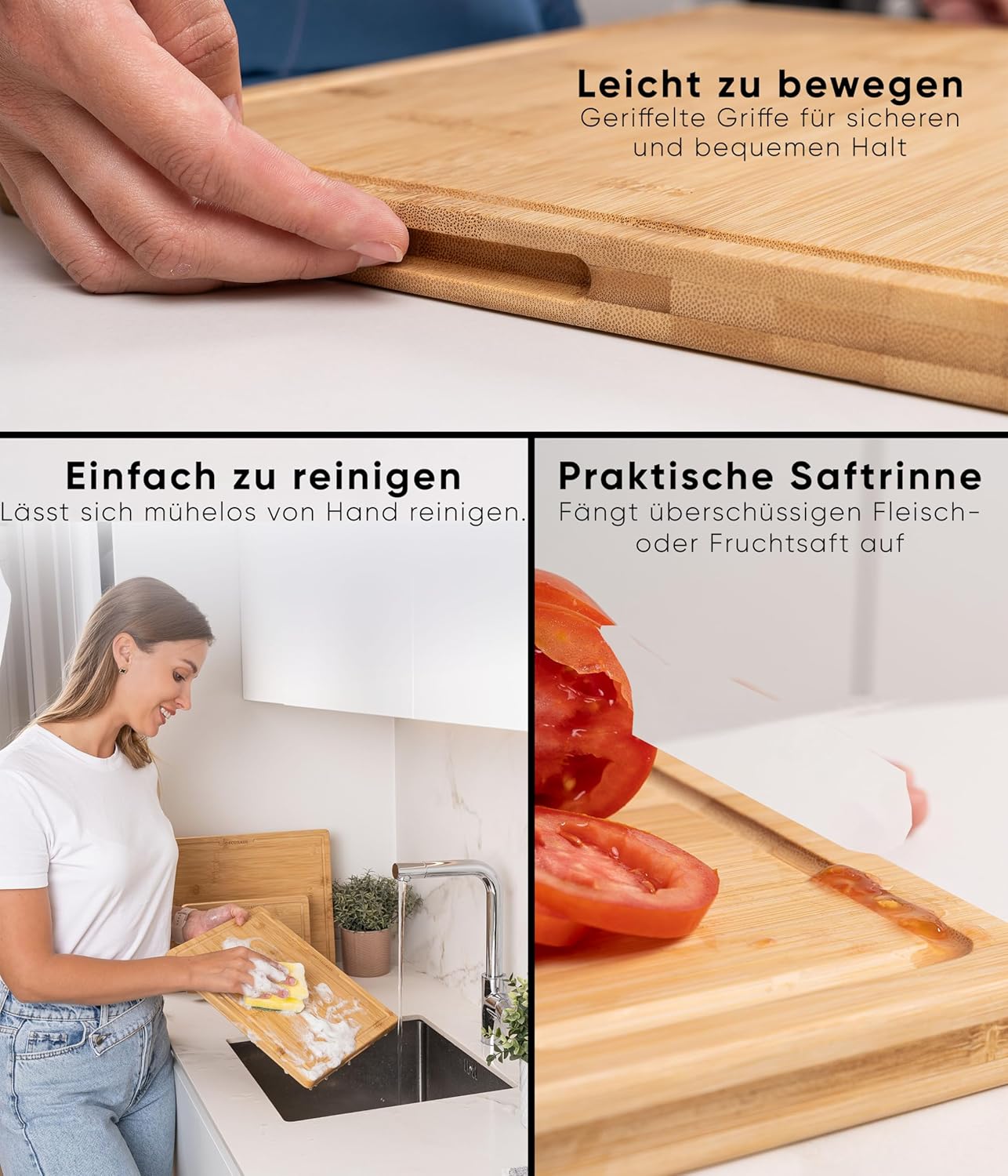 Holzschneidebrett-Set, 3er Set, Bambusholz