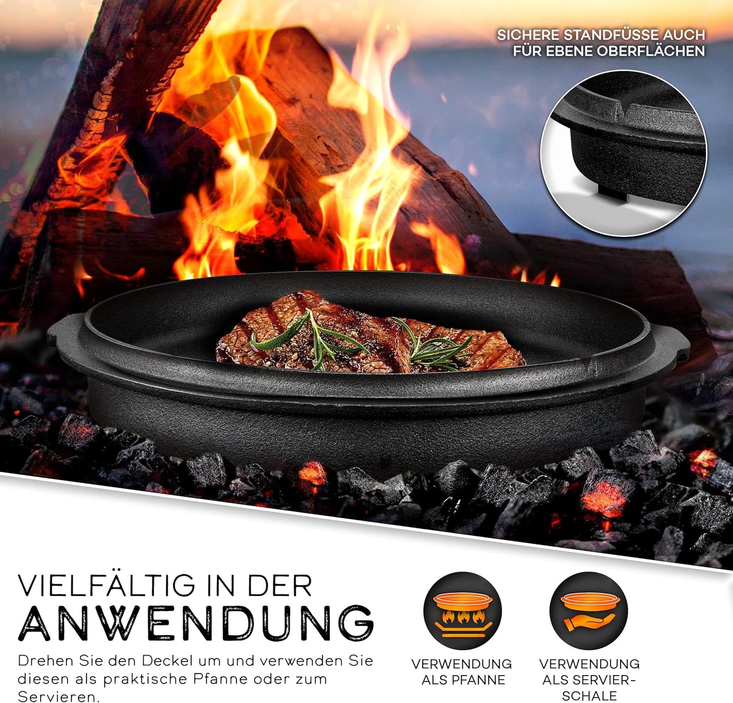 Dutch Oven Set, Topf ohne Füsse 7,3 Liter / 6 QT
