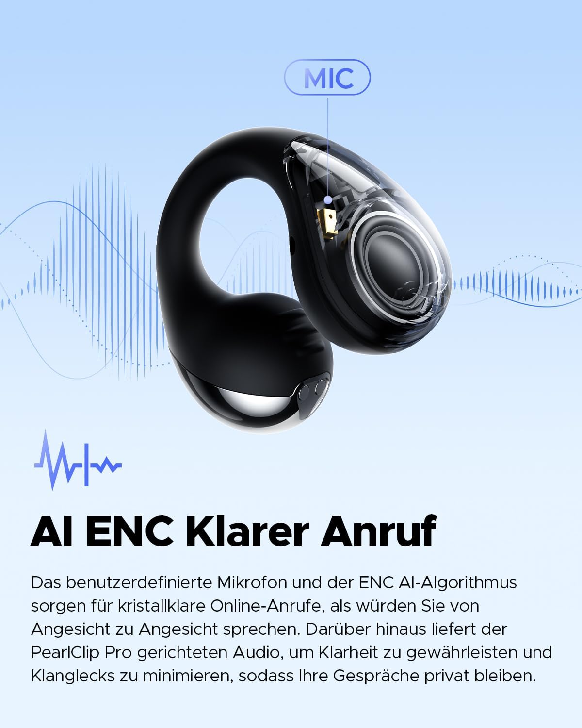 PearlClip Pro Open Ear Bluetooth Kopfhörer, Schwarz