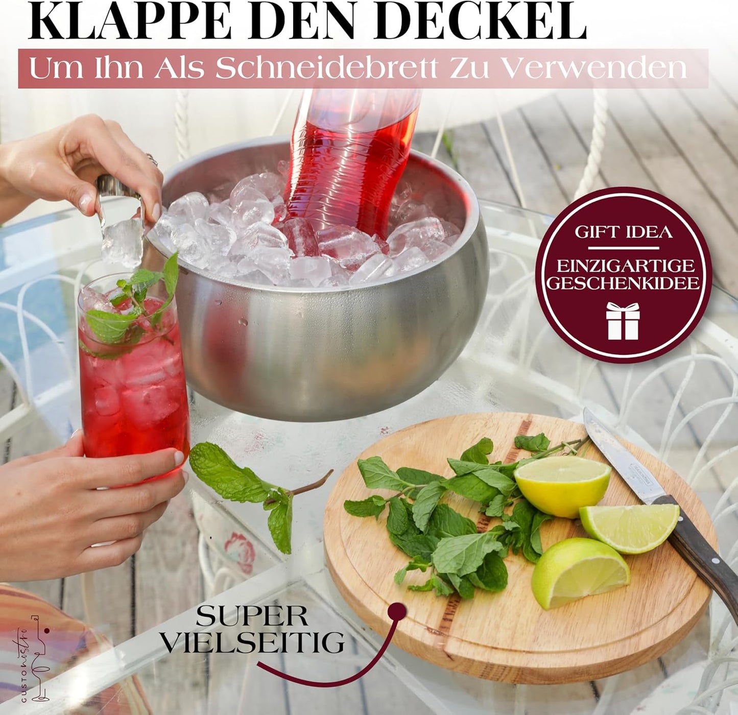 Eiswürfelbehälter mit Deckel und Zange, Silber 4.1 Liters