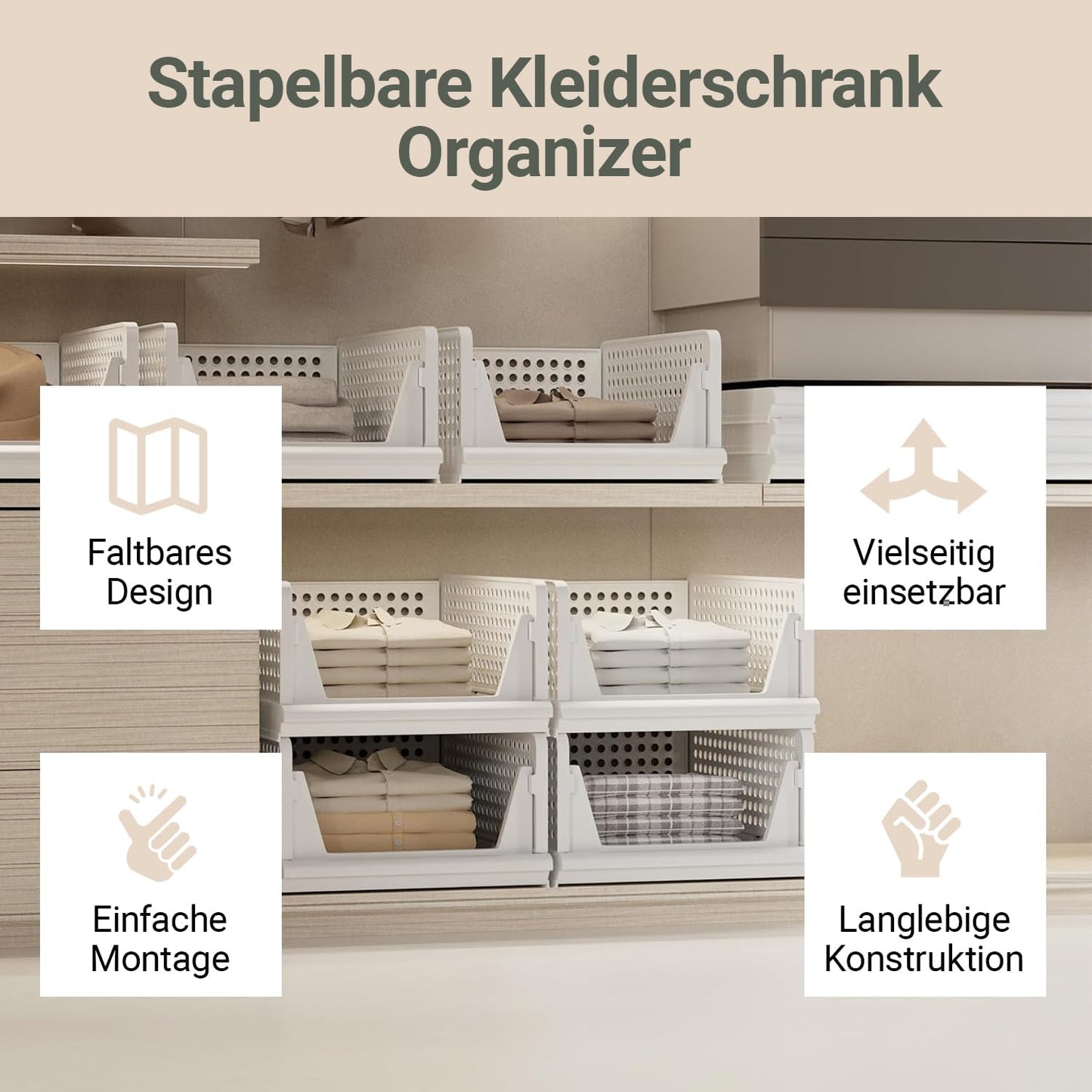 3er Set Faltbare Schrank-Organizer, Weiss