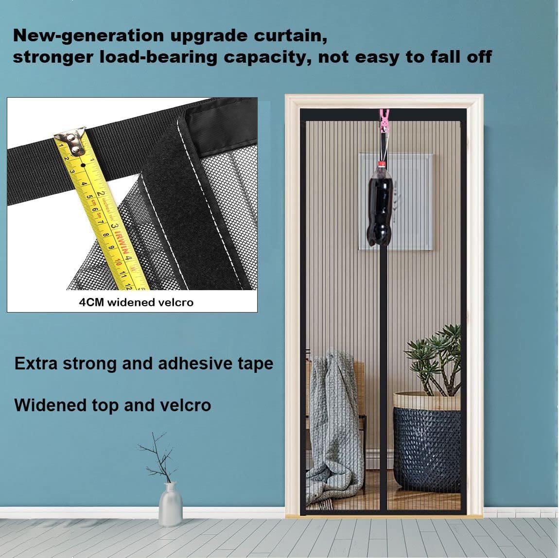 Magnetischer Insektenschutzvorhang für Türen (100x215 cm), 100x215 cm Schwarze Streifen