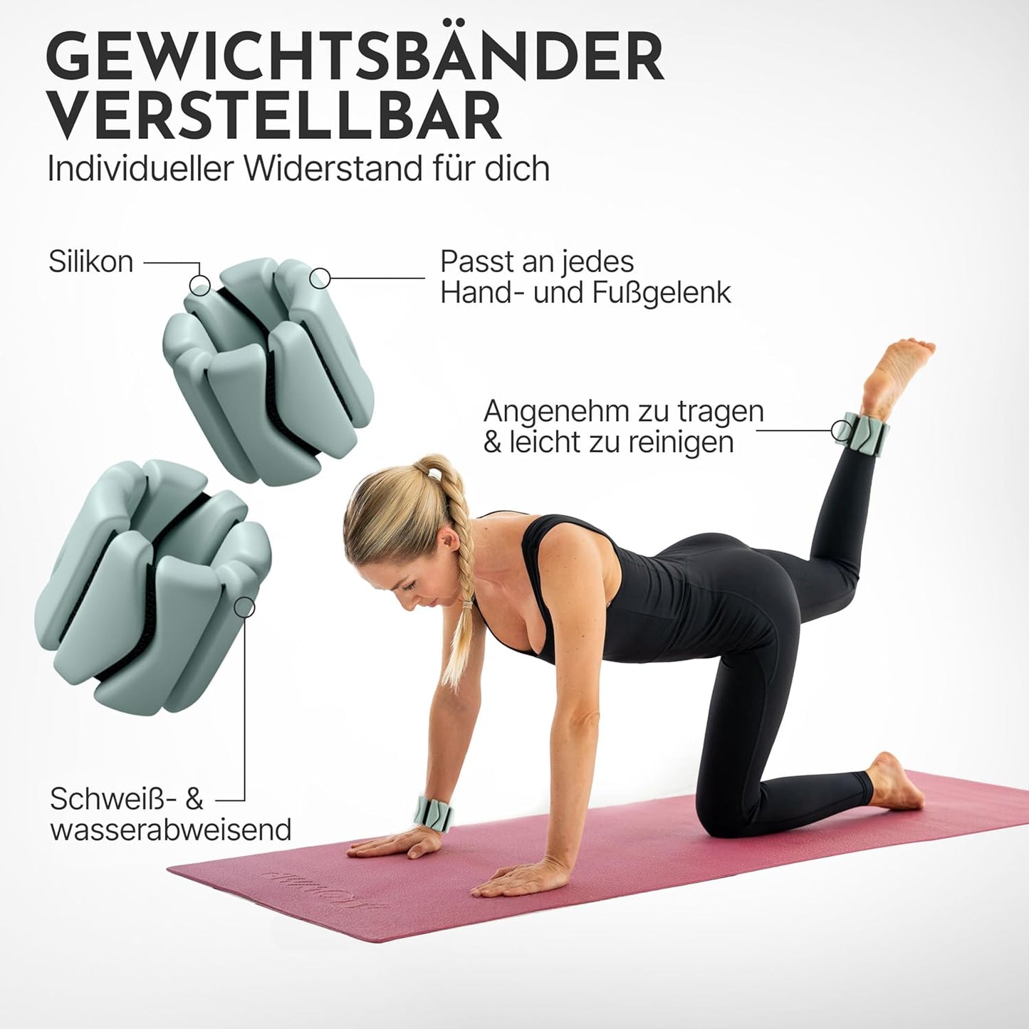 Pilates Gewichtsmanschetten-Set, verstellbar, Sky-Blue