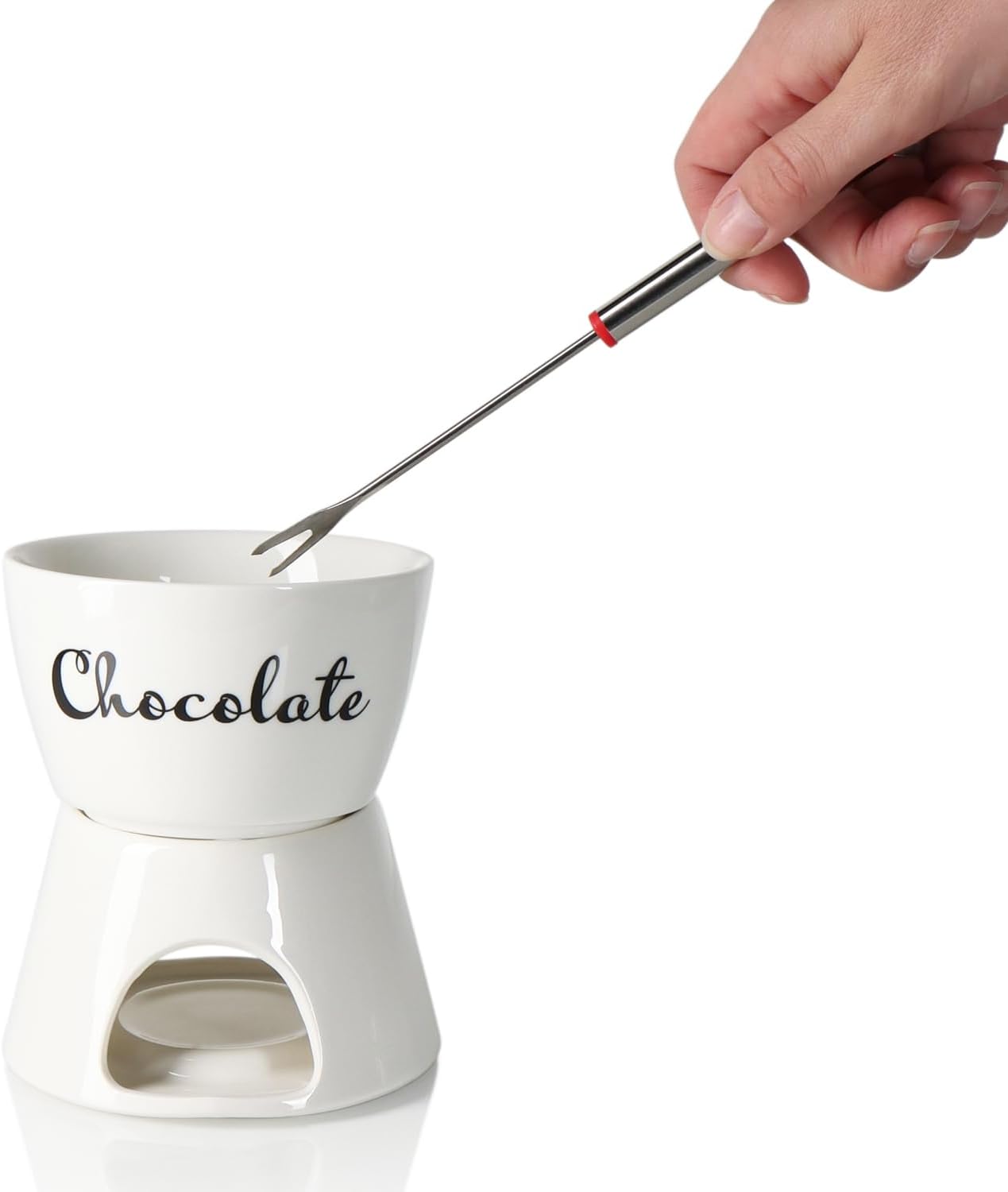 Schokoladenfondue-Set, Weiss - Schriftzug