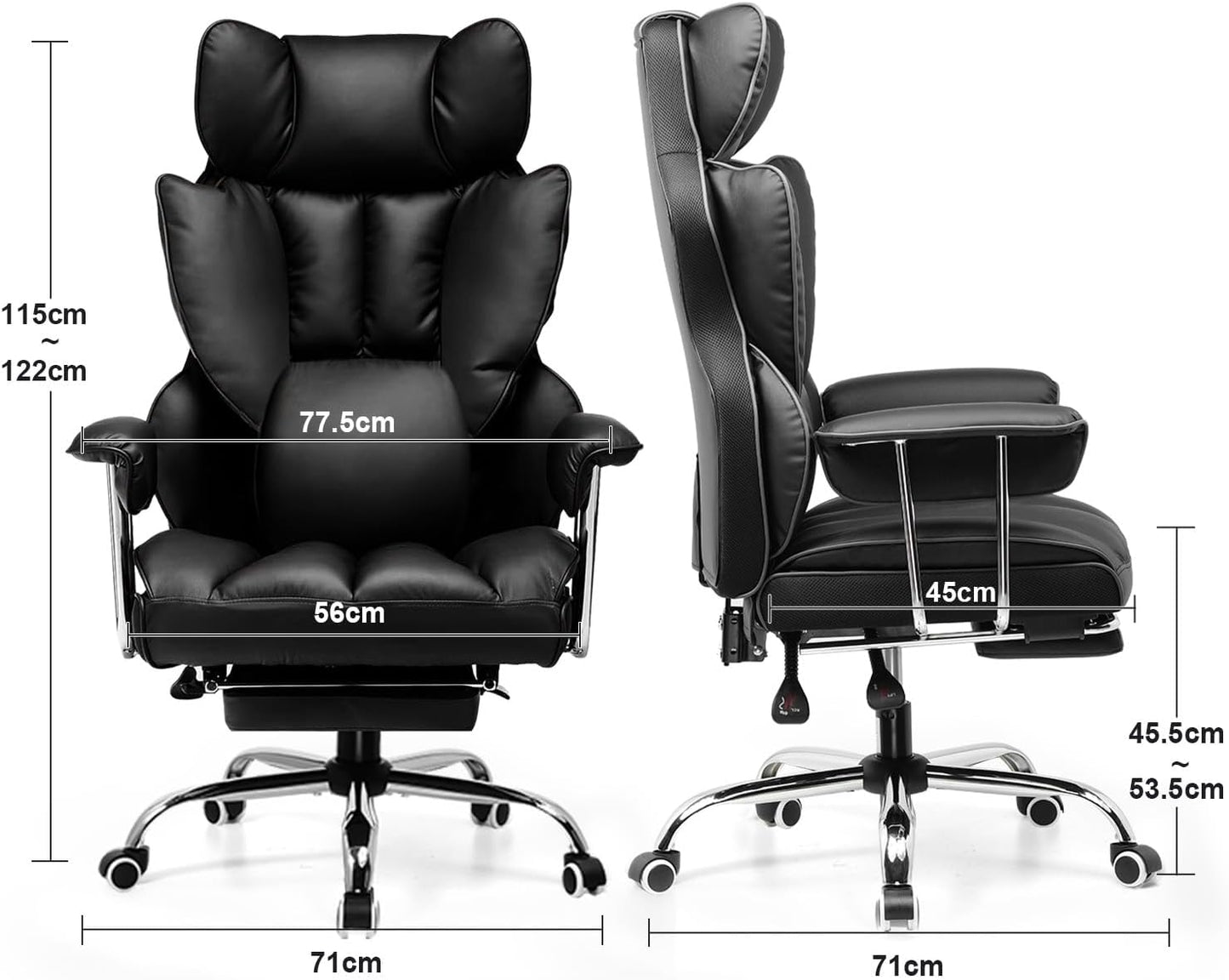 Ergonomischer Gaming Stuhl GT200 mit Fussstütze, Schwarz, Kunstleder