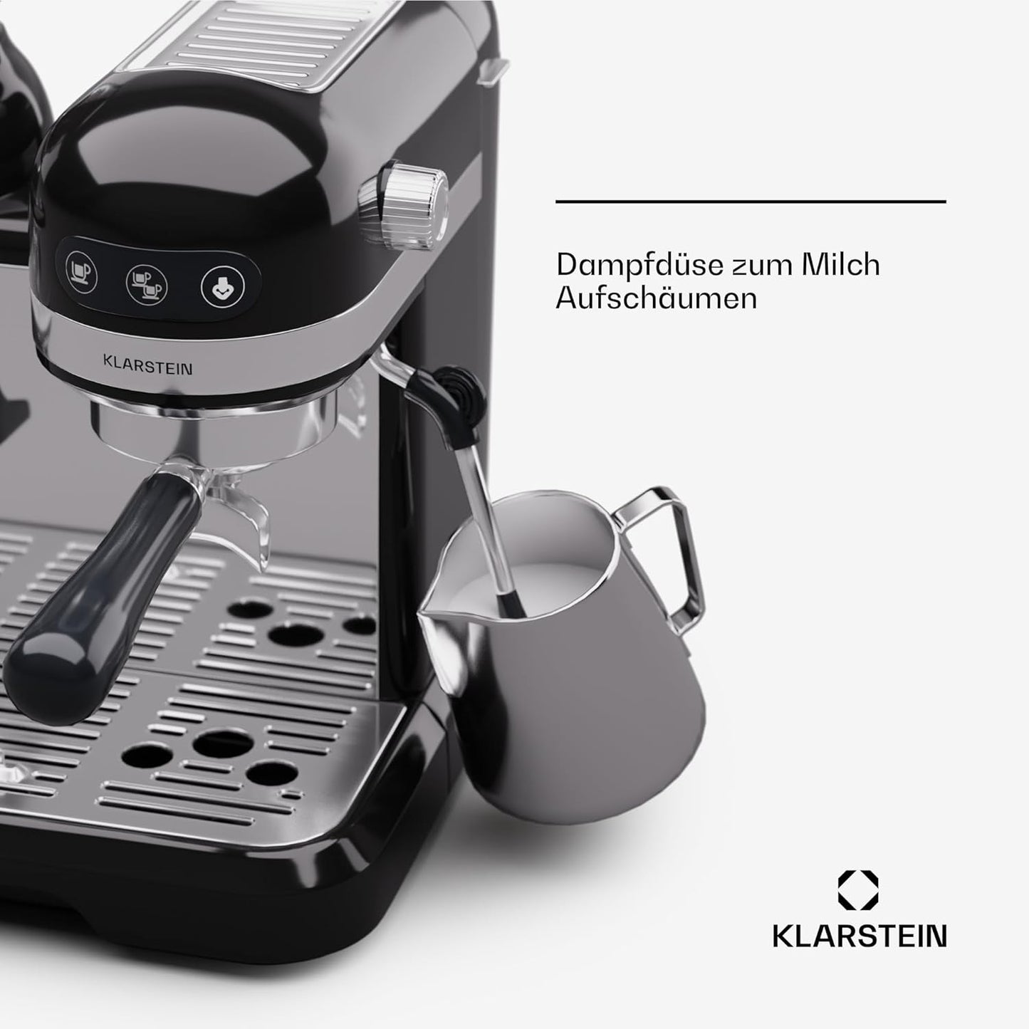 Espresso Siebträgermaschine mit Milchaufschäumer, Schwarz Bella Café