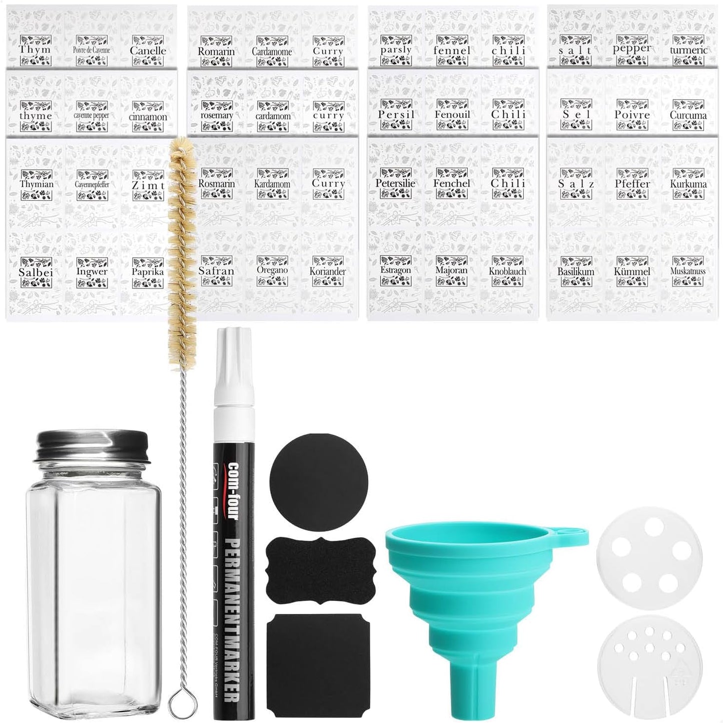 Gewürzgläser-Set mit Gewürzetiketten, 24 Stück Gläser mit Zubehör