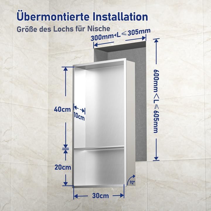 Wandnische aus Edelstahl für Badezimmer, Silber 60×30cm 2:1