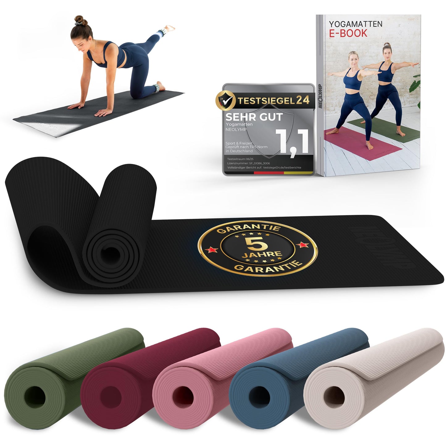 Yogamatte rutschfest & gelenkschonend 183x61cm, Anthrazit