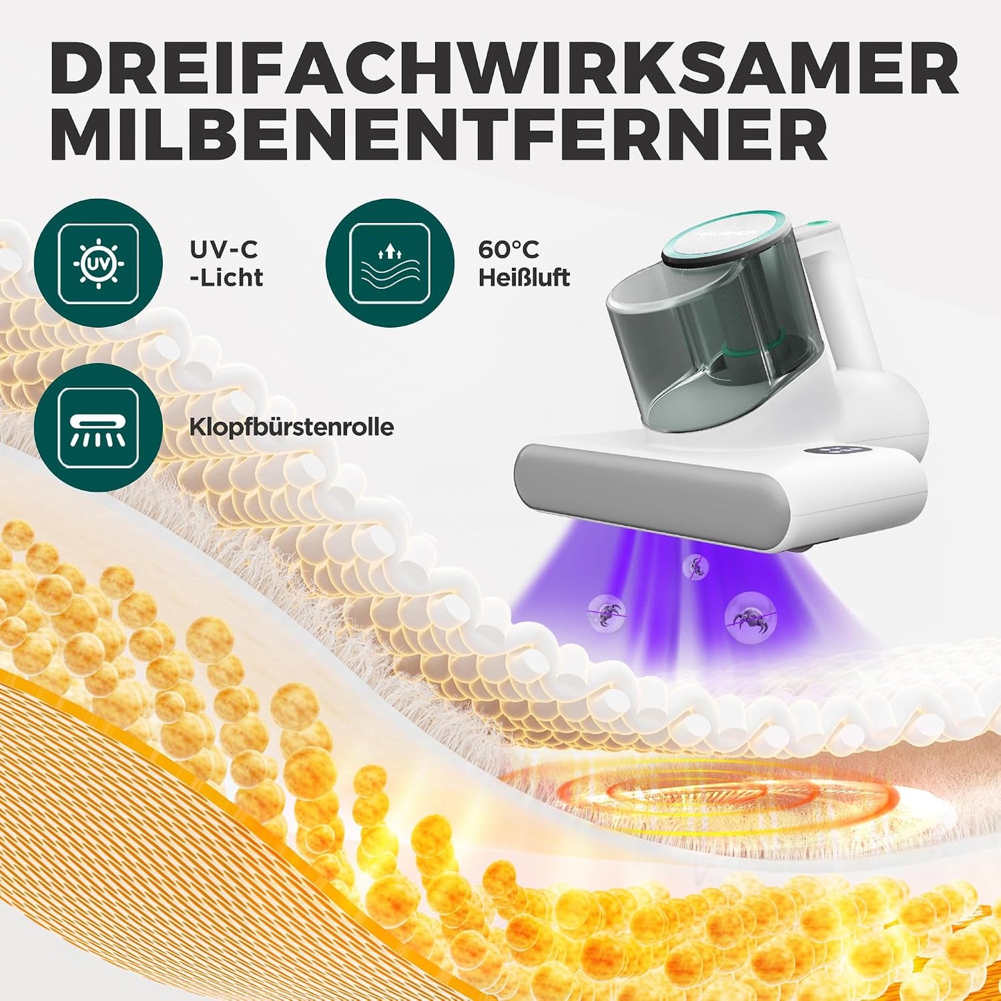 HH24146 Milbensauger mit UV-Licht & Heissluft 60℃