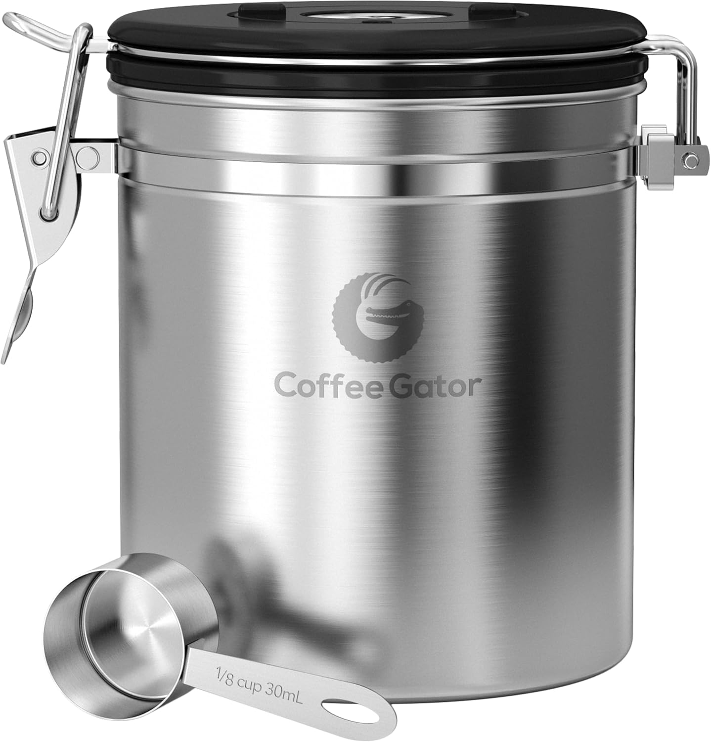 Luftdichte Kaffeedose mit Datumstracker inkl. Messlöffel, Silber, M