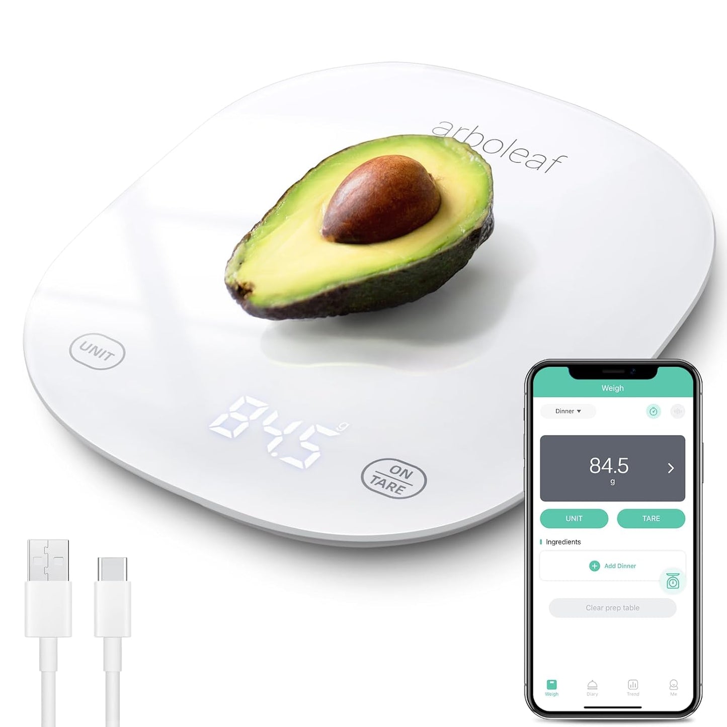 Digitale Küchenwaage mit Bluetooth, Weiss