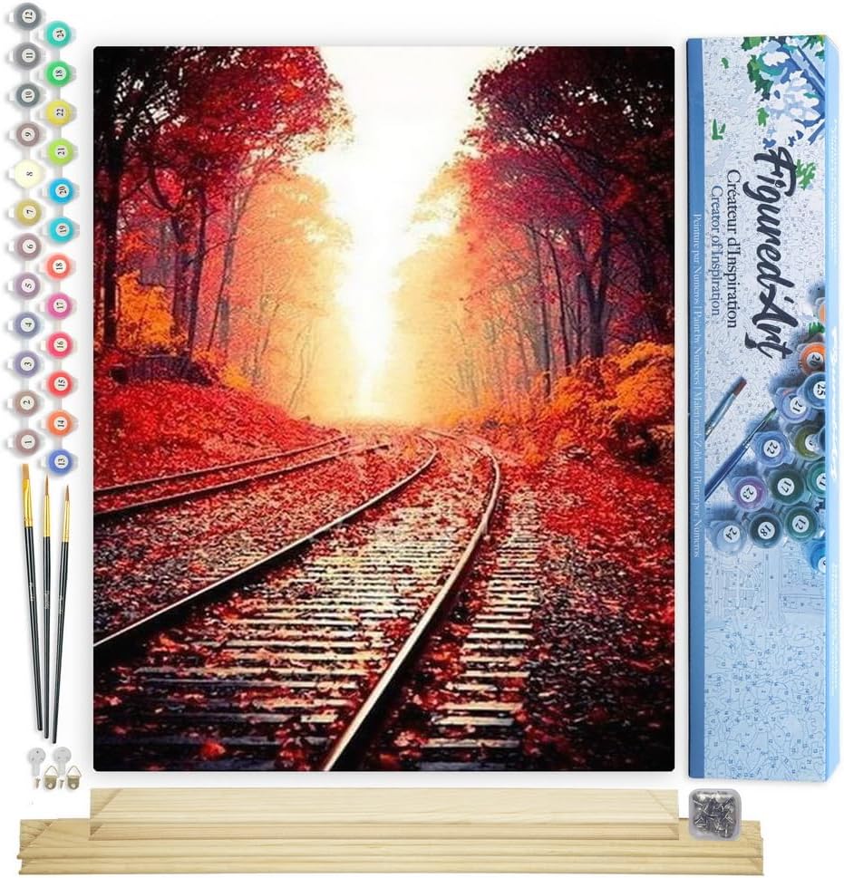 Malen Nach Zahlen Set Schienen im Herbst, Schienen im Herbst 40x50cm Mit Keilrahmen (nicht gespannt)