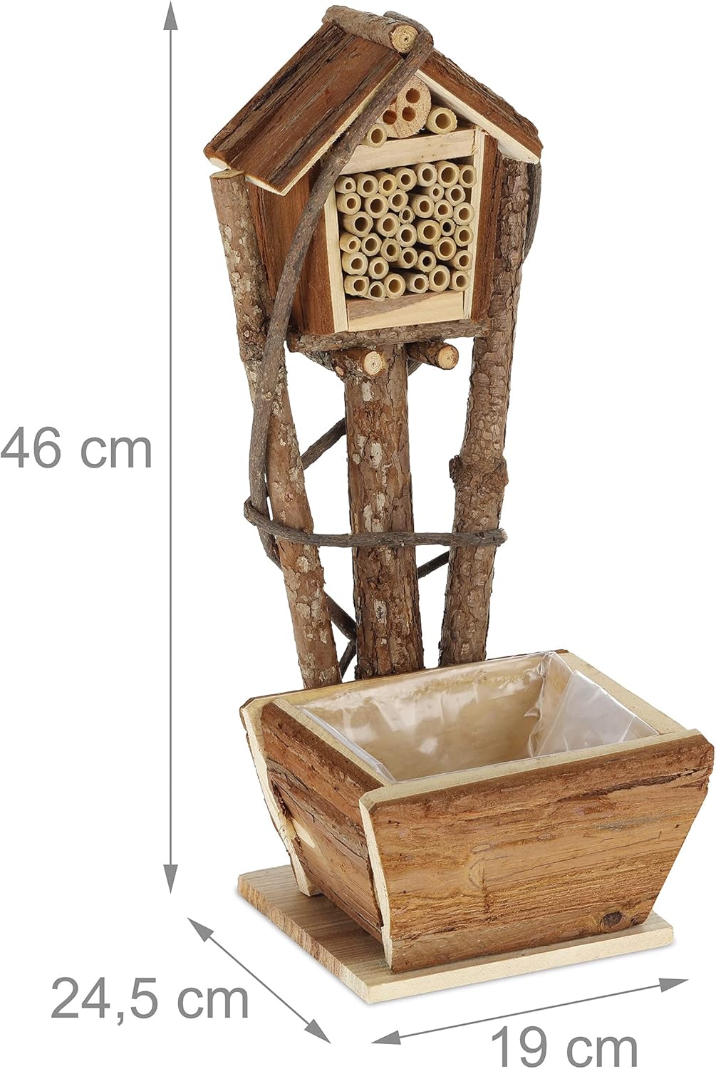 2er-Set Insektenhotel mit Blumentopf, natur 46 x 19 x 24.5 cm