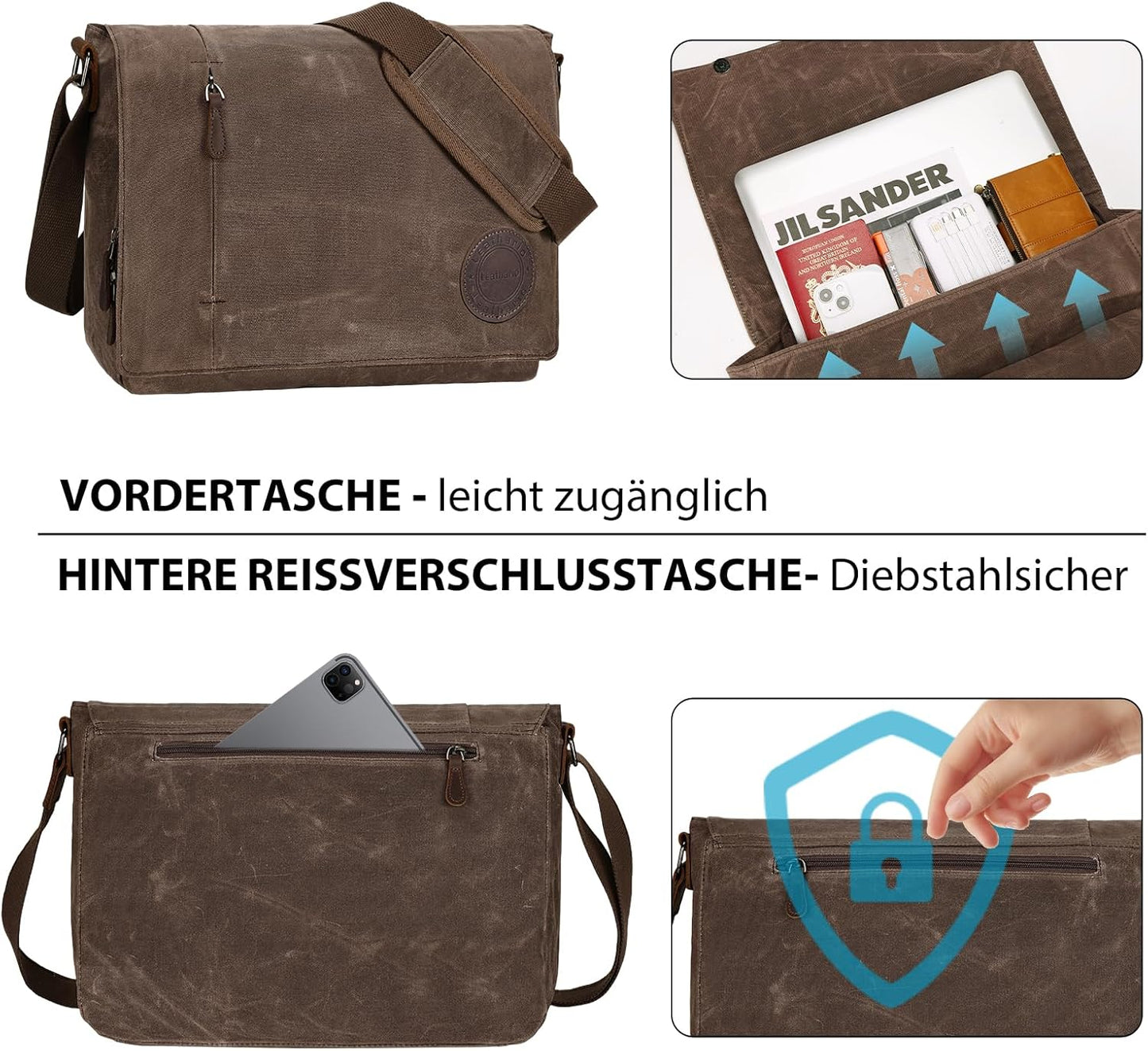 Umhängetasche, 14 Zoll Braun