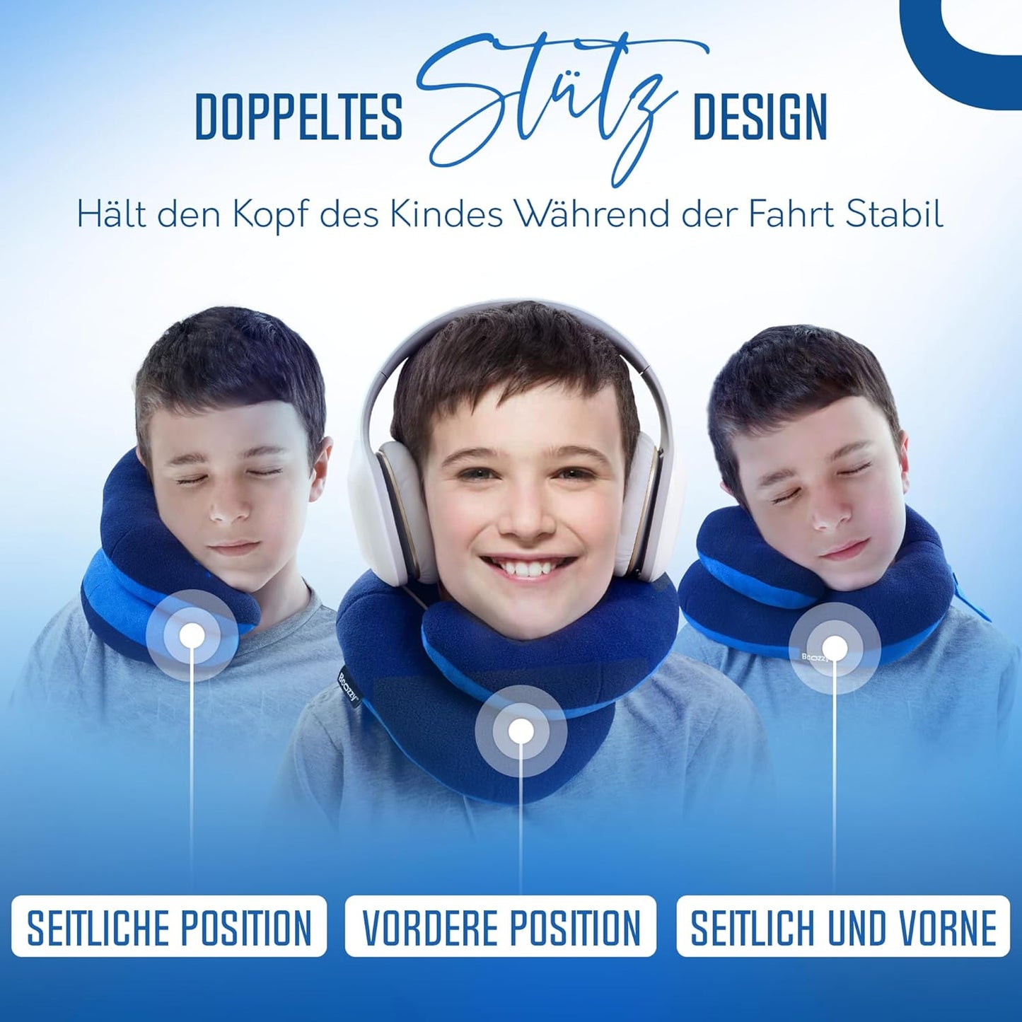 Kinnstützendes Reisekissen für Kinder, Medium (Kids 8-12 Y/O) Grau Silber