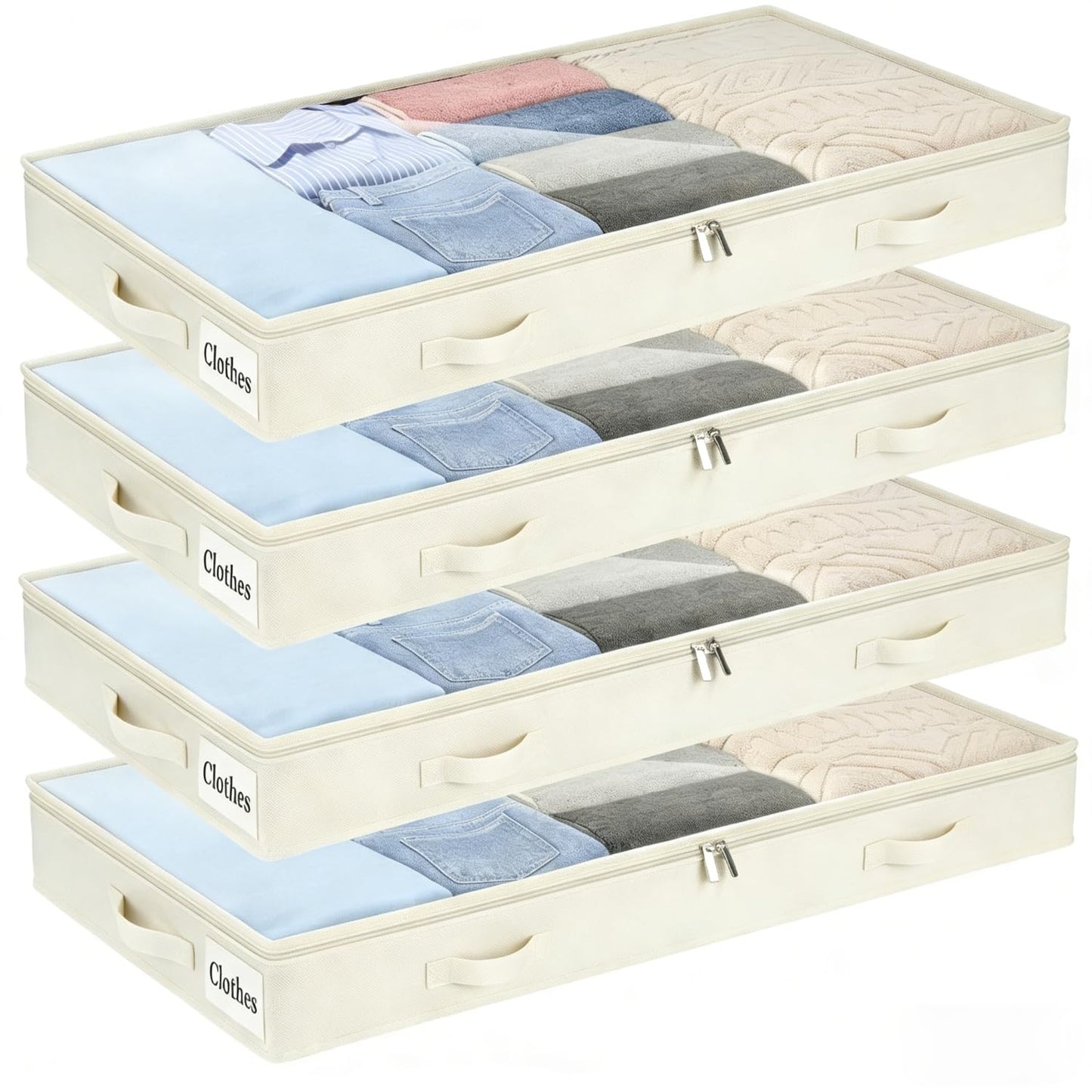 Unterbett Aufbewahrungsbox-Set (2 Stück, faltbar), Weiss-4pcs 10 cm