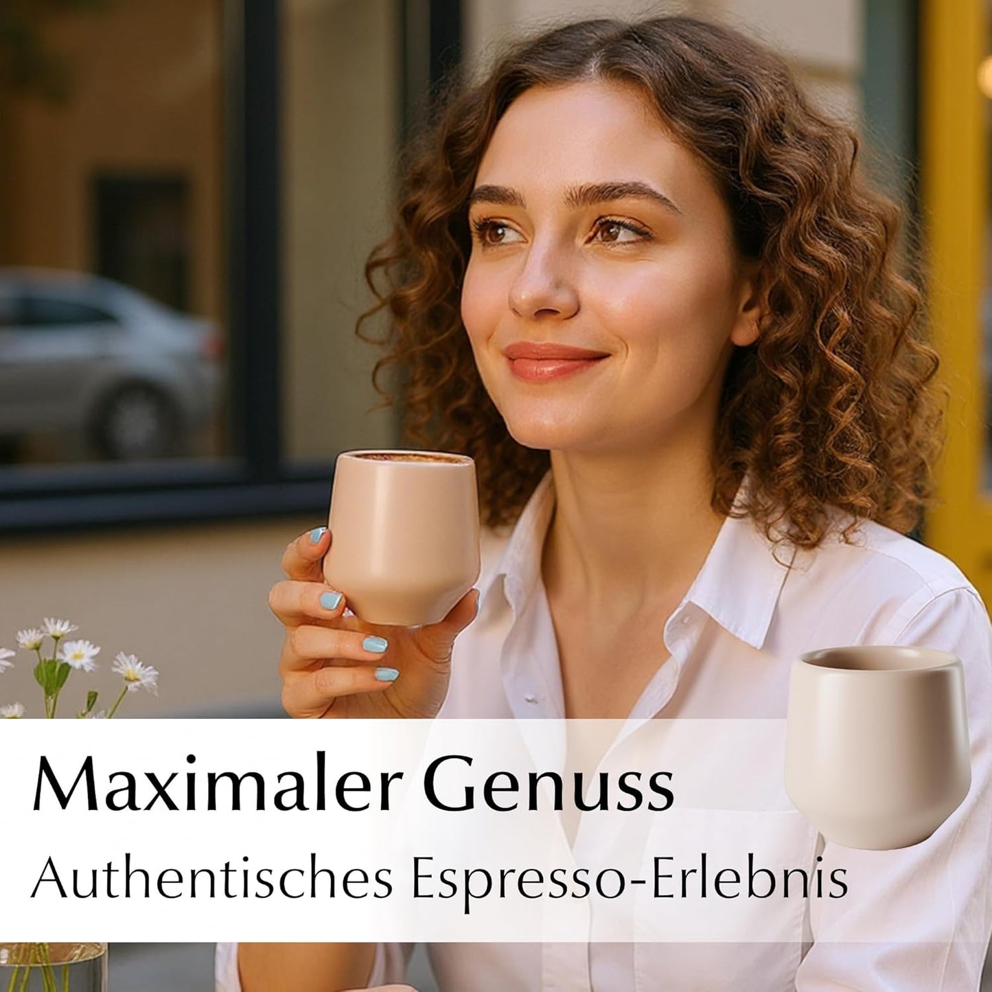4er-Set Espressotassen ohne Henkel, Beige Pastel