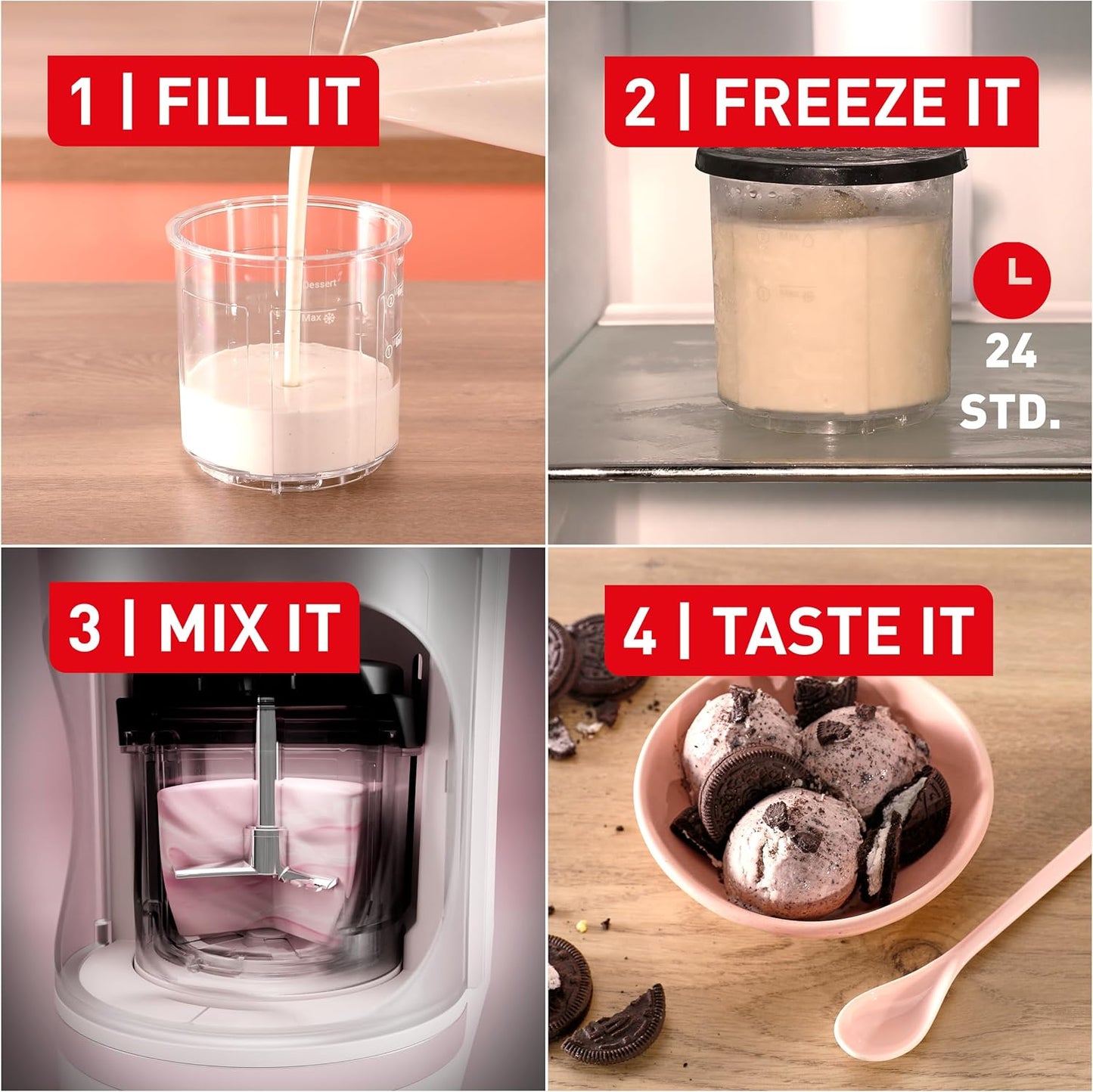 Dolci Eismaschine IG6038E0 mit 10 Programmen & Reinigungsfunktion, Eismaschine inkl. 3x Tritanschüssel
