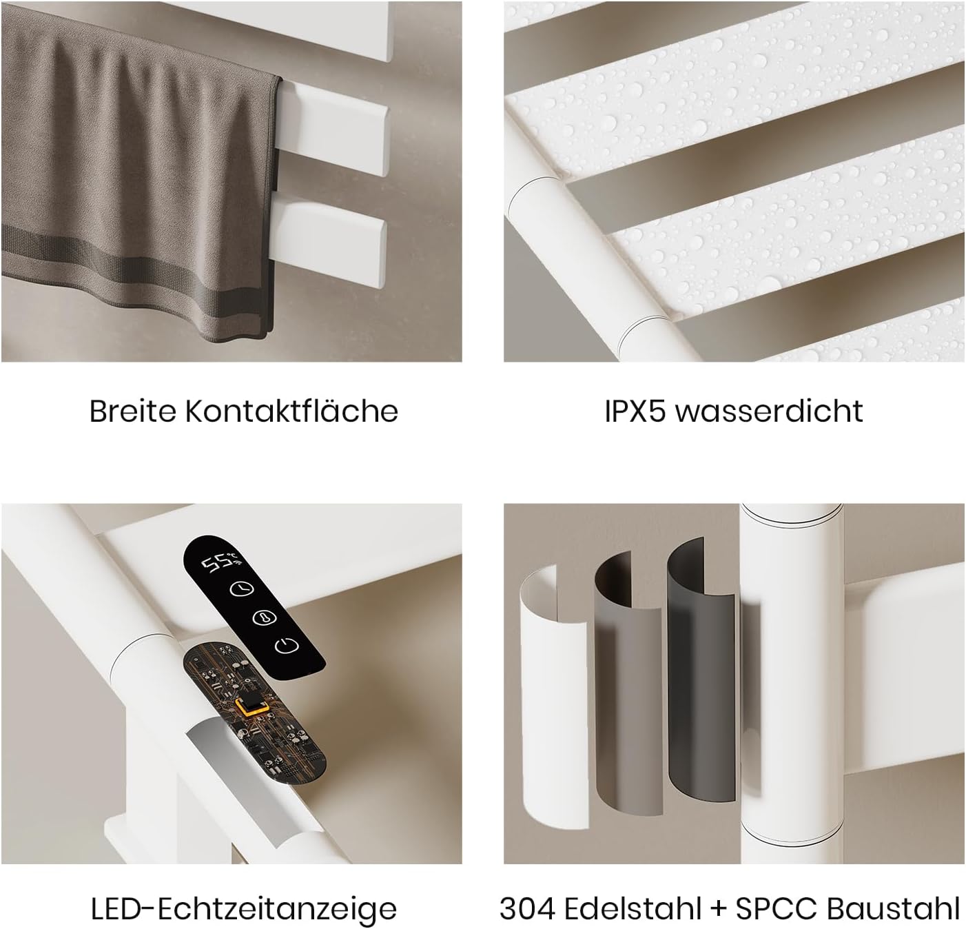 Elektrischer Handtuchheizkörper mit Drehfunktion, 76 x 45 cm Weiss