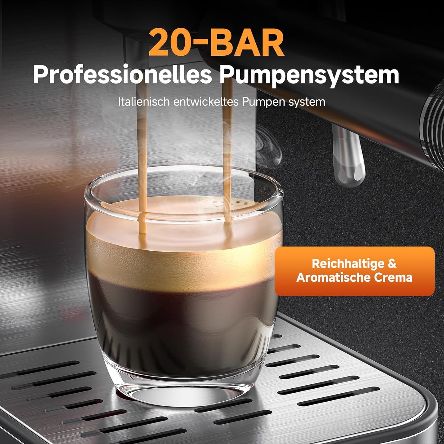 Siebträgermaschine mit LED-Touchscreen, 1.2L Black