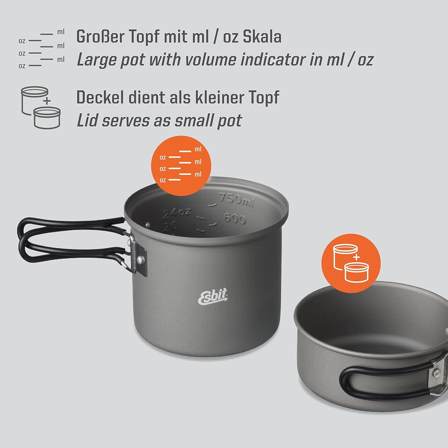 Outdoor- und Camping-Topf, 1000 ml Hartanodisiertem Aluminium