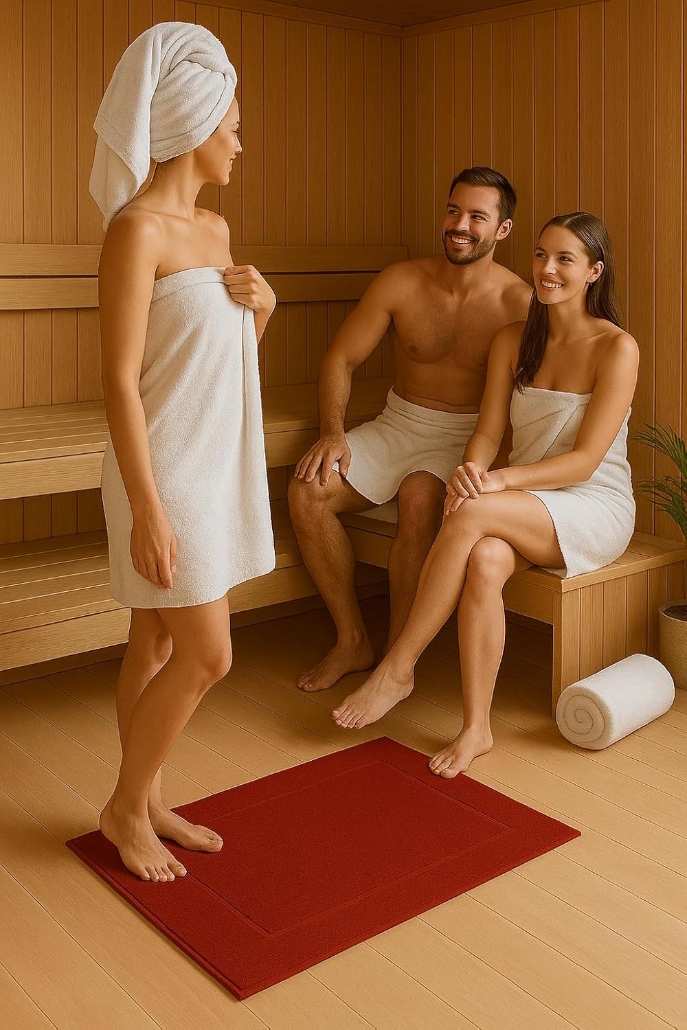 2er-Set Badematten, 50x70 cm, 2x Badvorleger Rubinrot