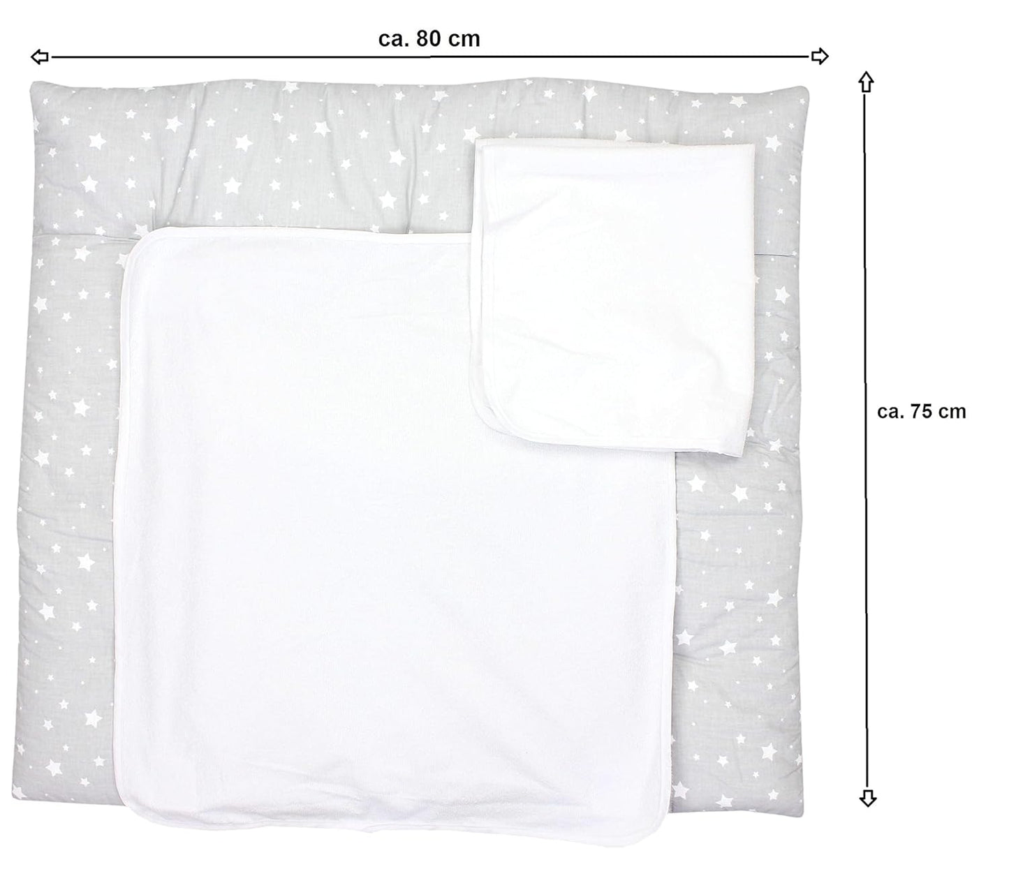Wickelauflage mit 2 wasserfesten Frotteebezügen, 70x70 cm (1er Pack) /  Sterne Grau 2