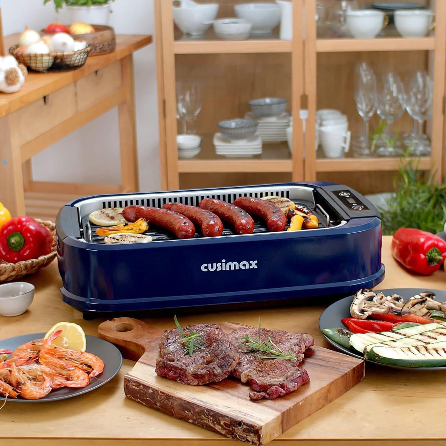 Elektrischer Tischgrill mit Touchscreen-Regelung, Blau
