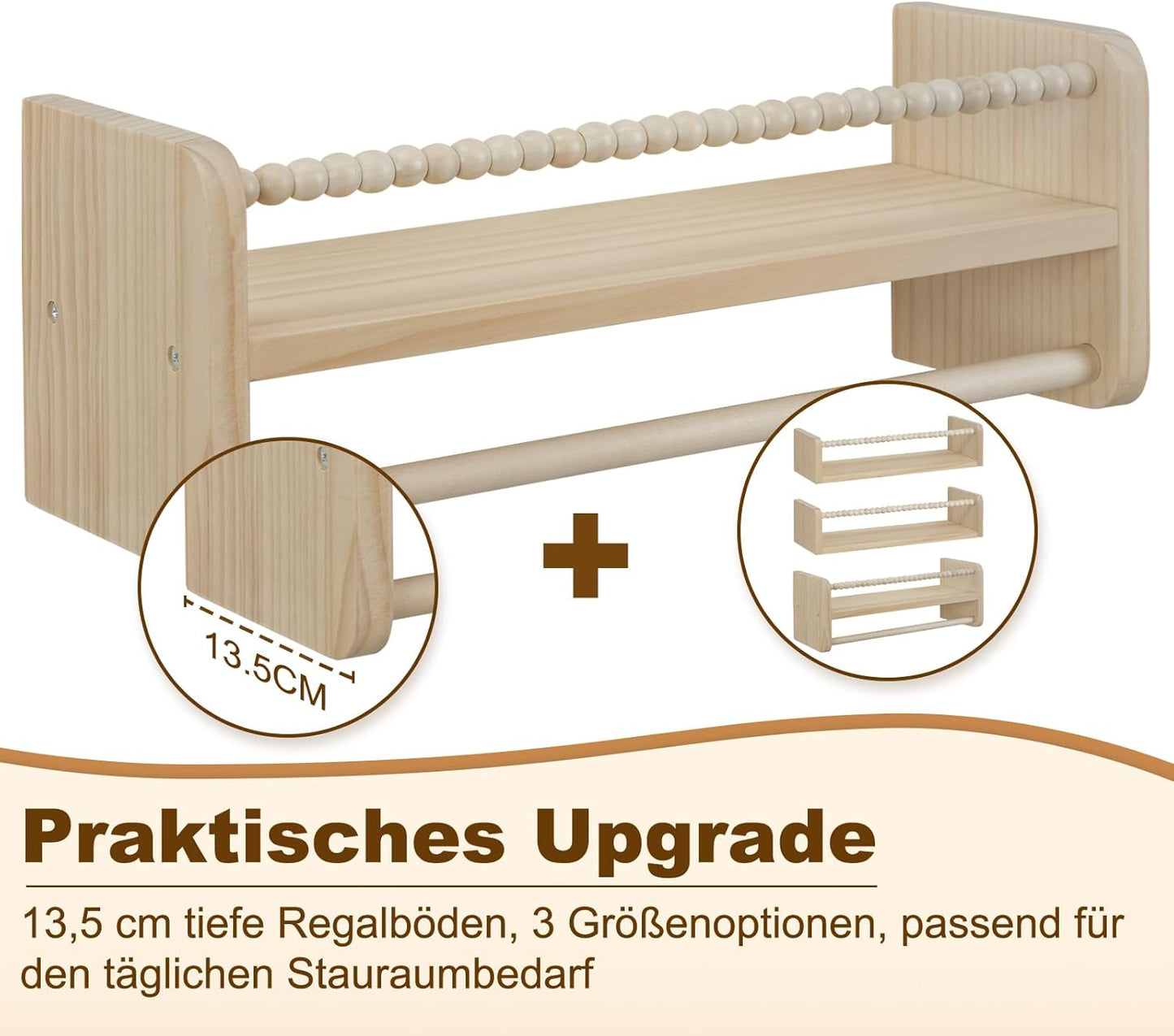 Kinder-Bücherregal, 40 x 15 x 14 cm Naturholzfarbe