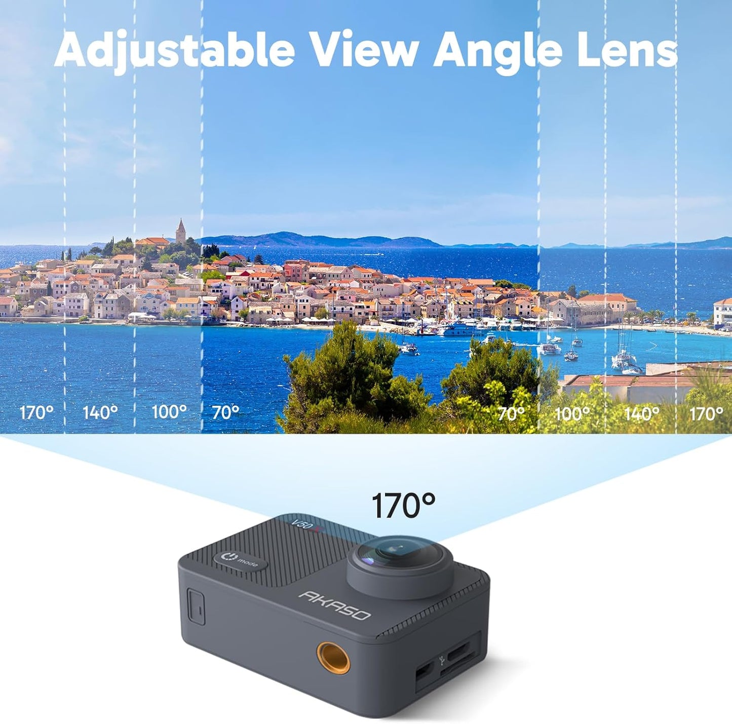 Action Cam 4K mit Stativ und Tasche, V50 X mit 60cm Stativ Selfie Stick und Tasche
