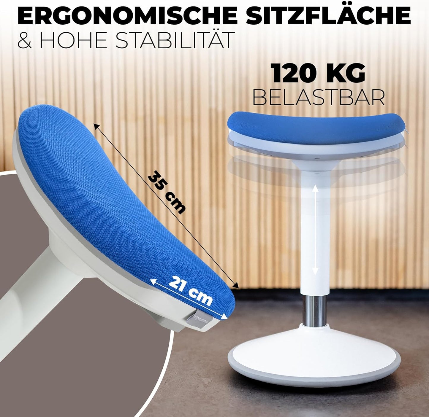 Ergonomischer Büro-Sattelhocker höhenverstellbar, Blau