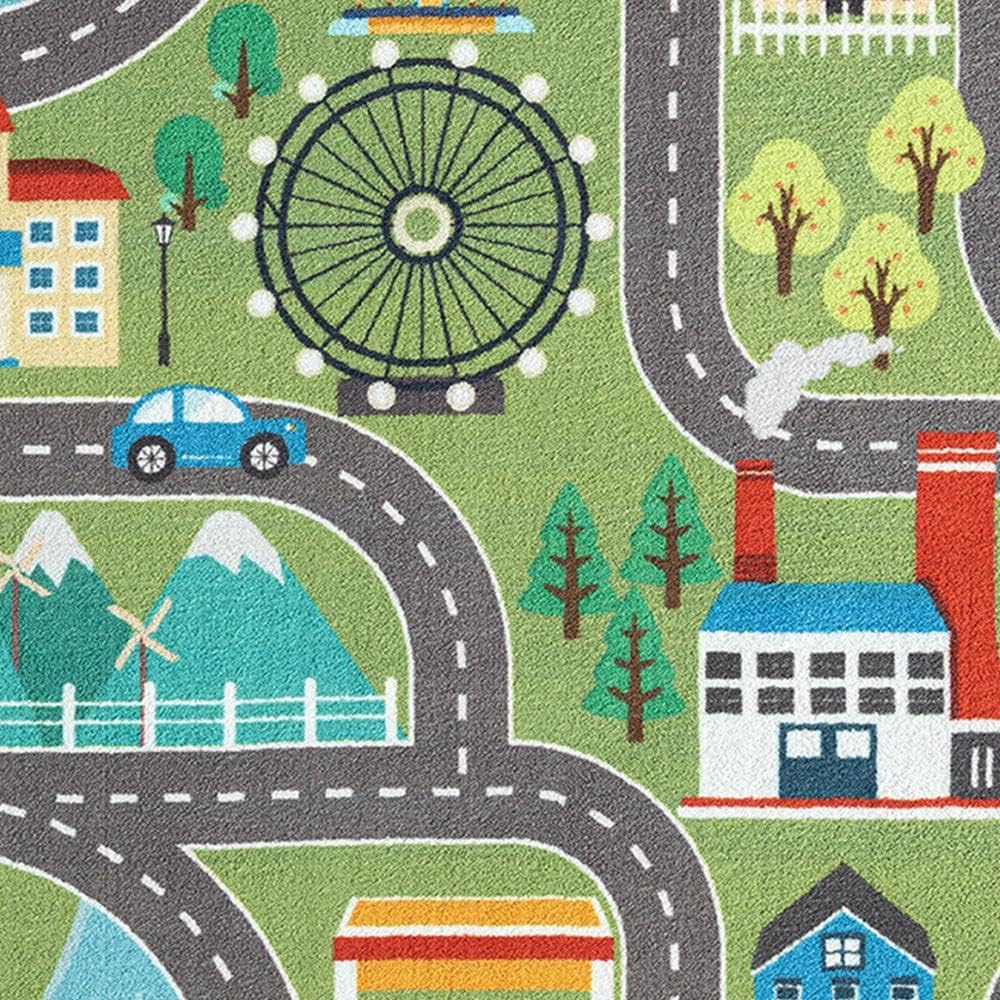 Kinder Spielmatte Stadtmotiv, Straße Grün 120 x 160 cm (Rechteckig)