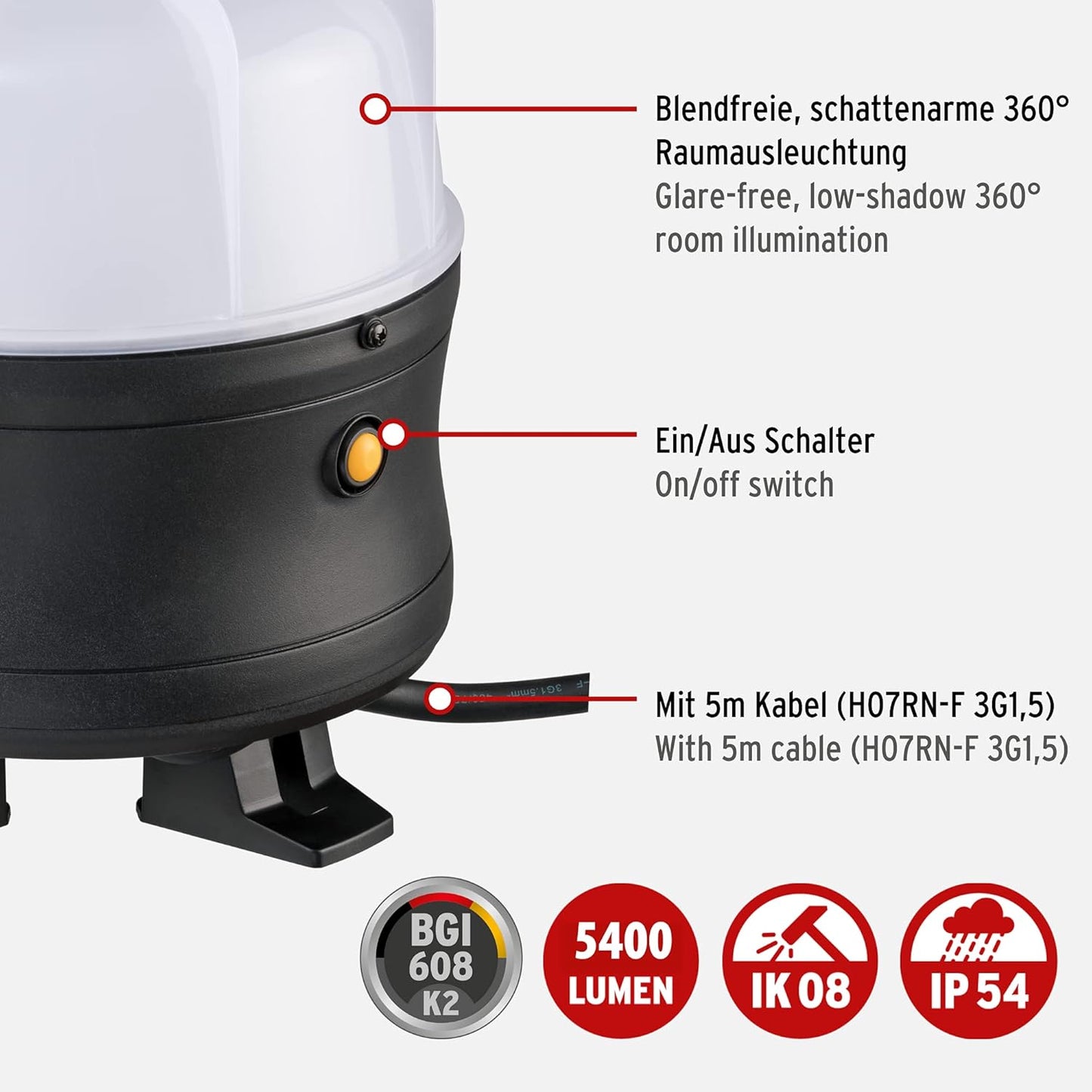 LED-Strahler, 5400 lm 5m Kabel und Steckdose Single