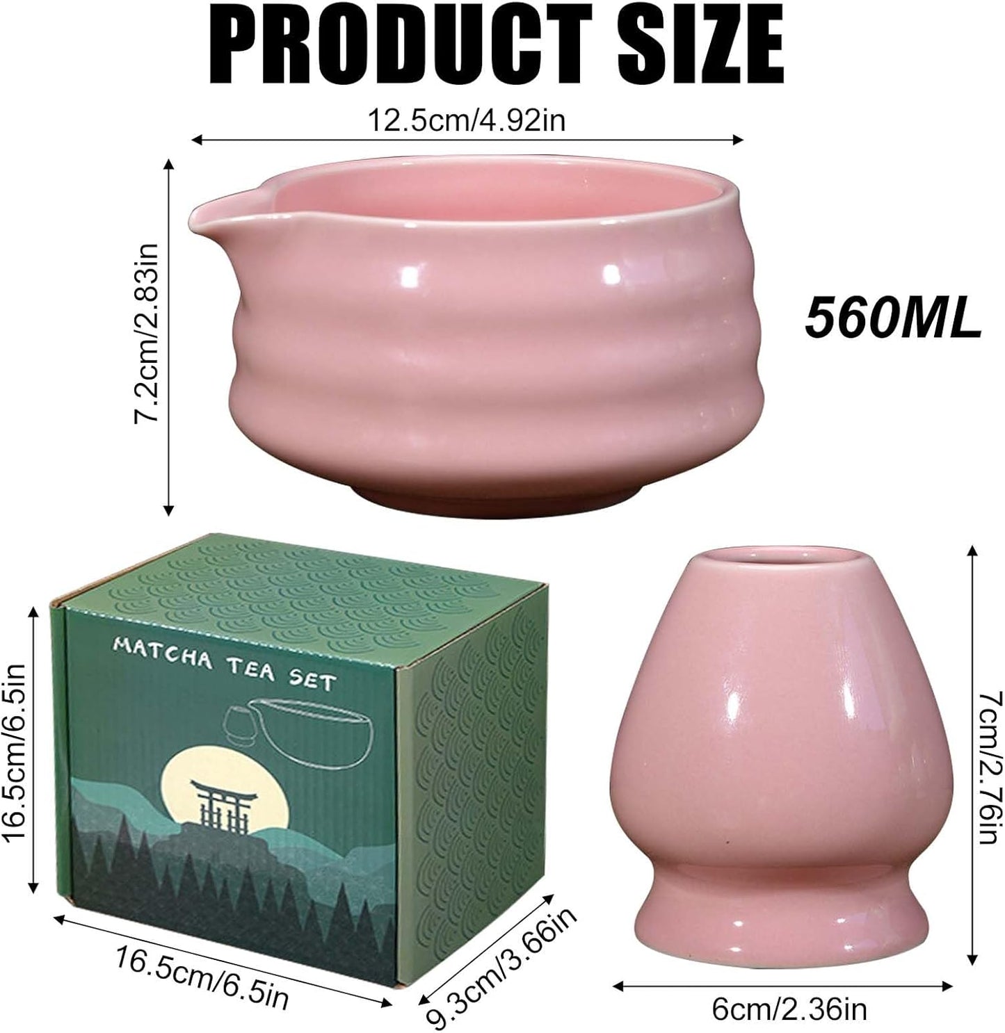 Matcha-Schale mit Ausgiesser und Schneebesenablage, Rosa