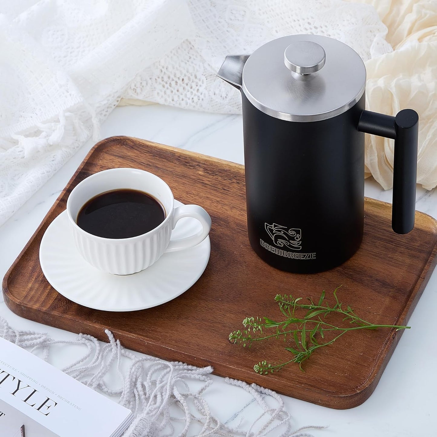 Doppelwandiger French Press BBFP1000MA, Mattschwarz 1 Liter