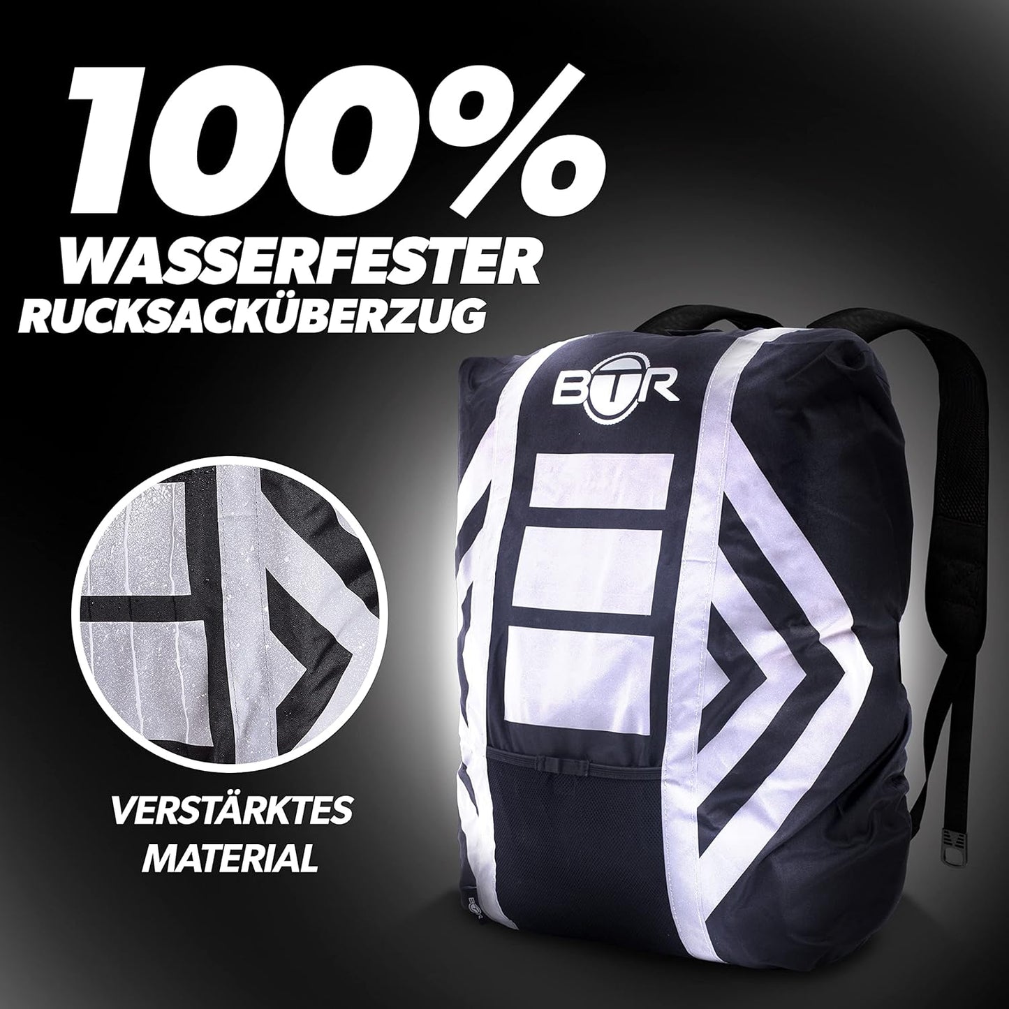 Wasserfester Rucksack-Regenschutz, Schwarz, Grösse (57cm x 47cm)