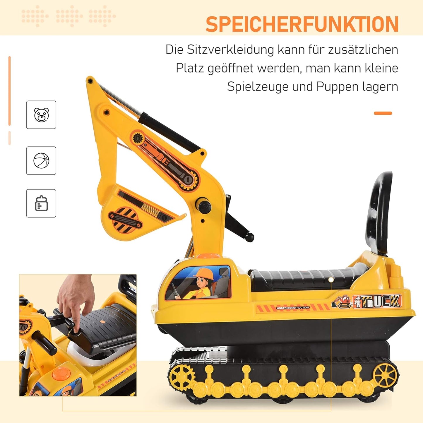 Sitzbagger mit Schaufel und Hupe für Kleinkinder