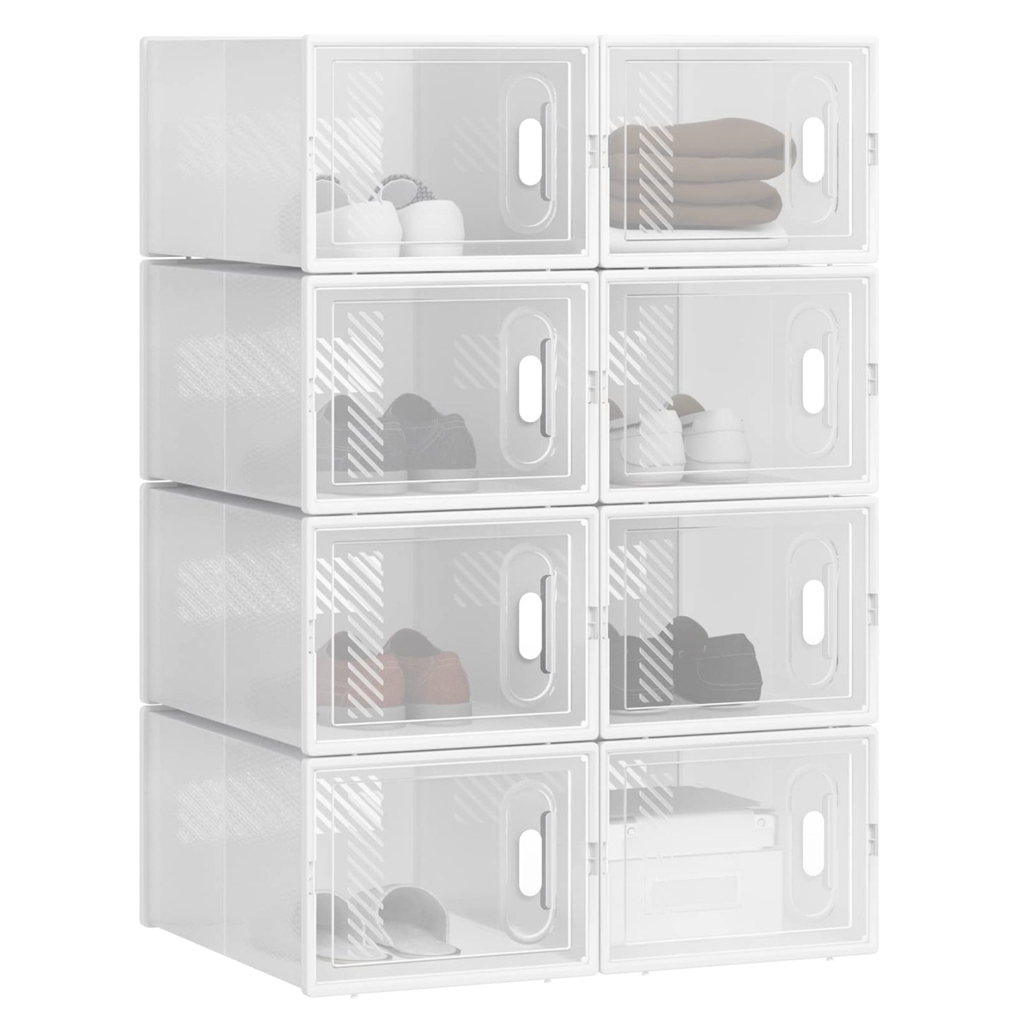 Schuhregal mit stapelbaren Boxen (8 Stück), Transparent+weiss 8er 35x19x25 cm