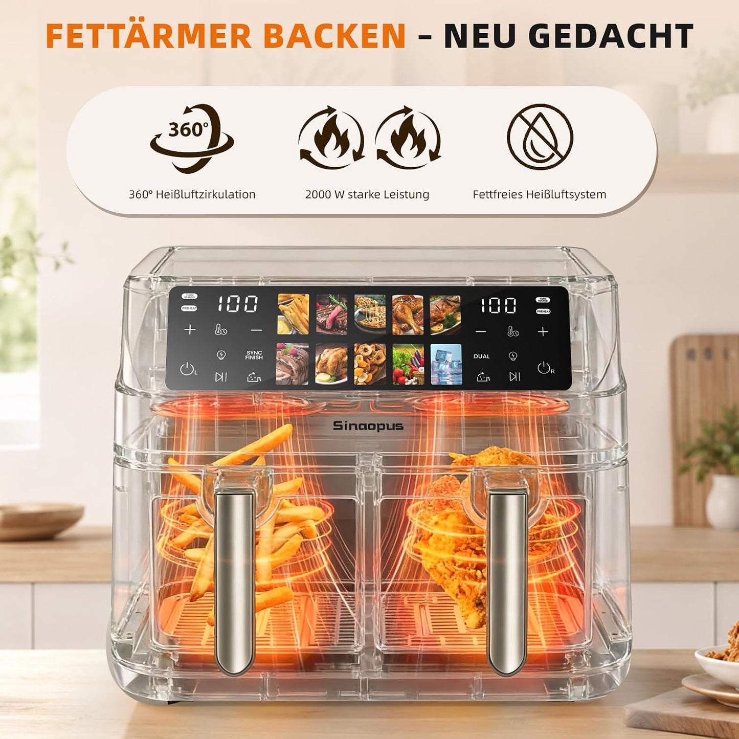903A Heissluftfritteuse mit Dual Cook und Touchscreen, 903a-schwarz