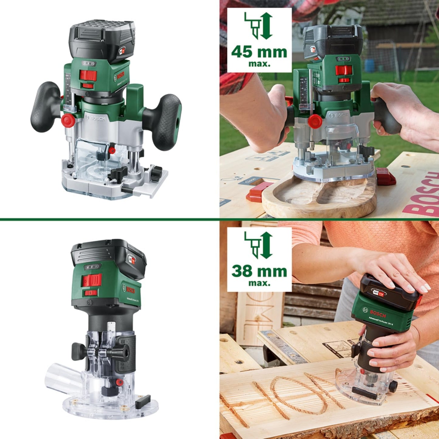 2in1 Akku-Kanten-/Oberfräse AdvancedTrimRouter 18V-8, Taucheinheit und Systembox