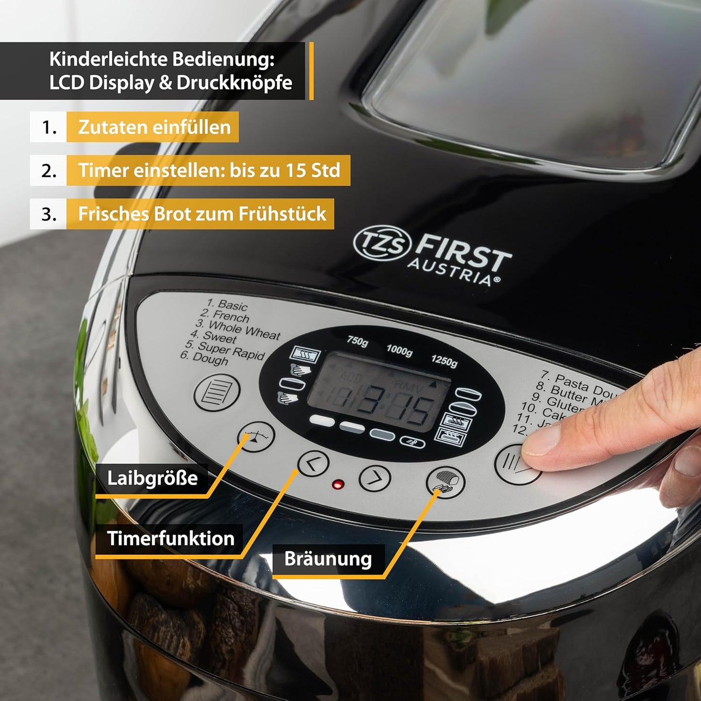 Brotbackautomat mit 12 Programmen und Timer, Schwarz/Silber