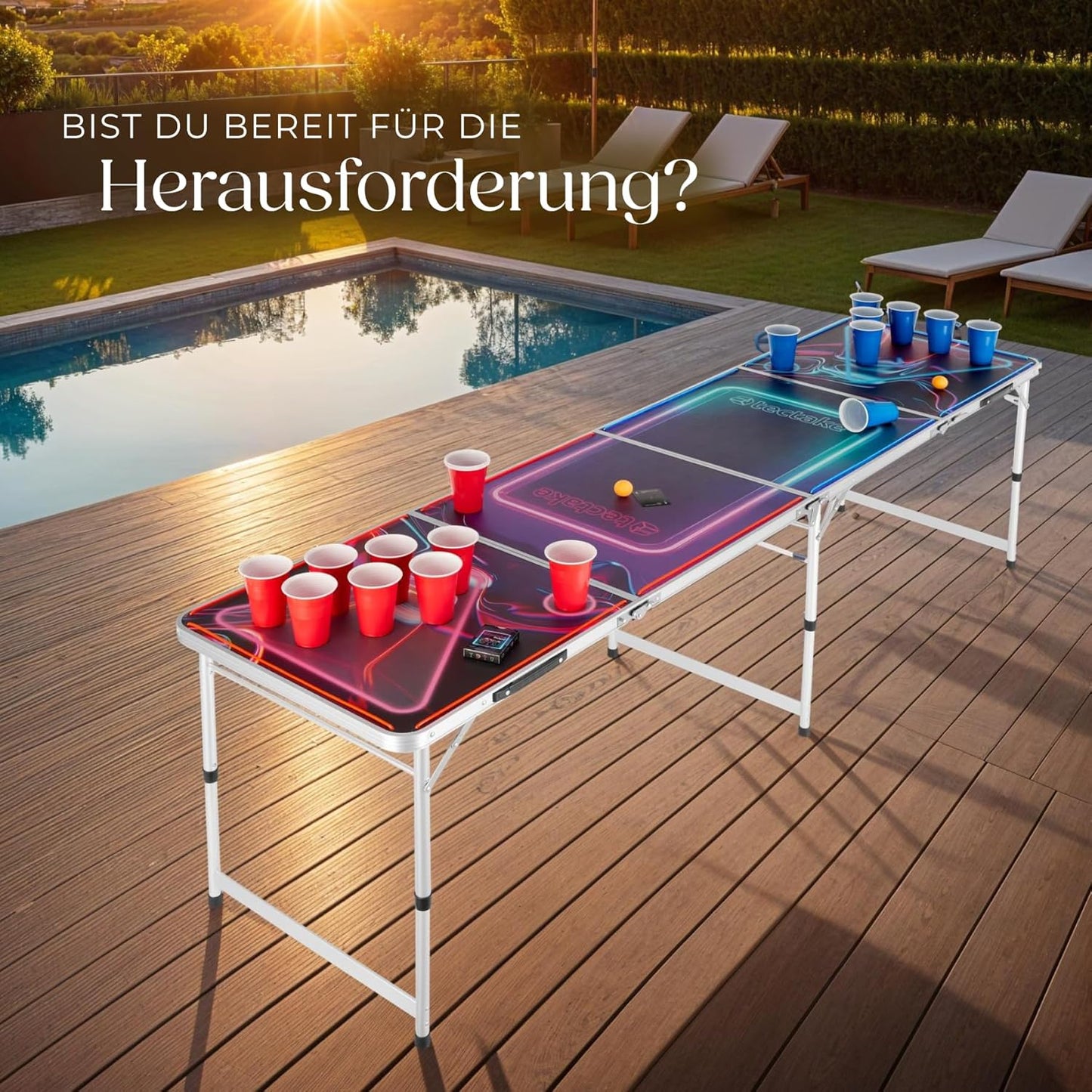 Bierpongtisch BeerWars I, LED-Beleuchtung, inkl. Kartenspiel, BeerWars I
