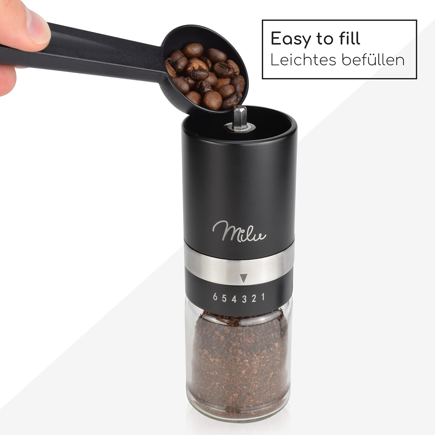 Manuelle Kaffeemühle mit Keramikmahlwerk, Schwarz Keramik