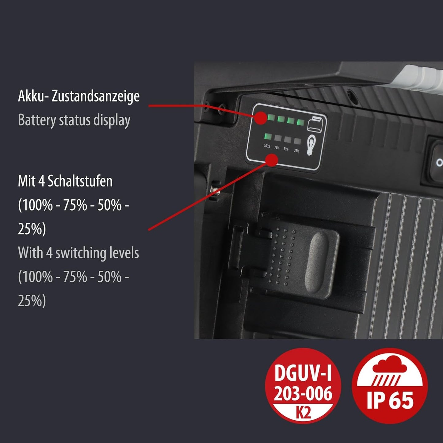 Multi Battery Led Akku Baustrahler 3000 MA, Akkubetrieb Single