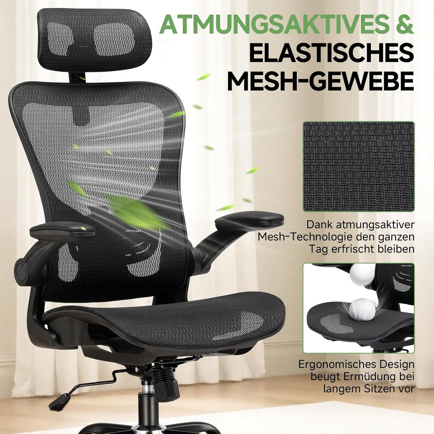 Ergonomischer Bürostuhl mit Wippfunktion, Schwarz
