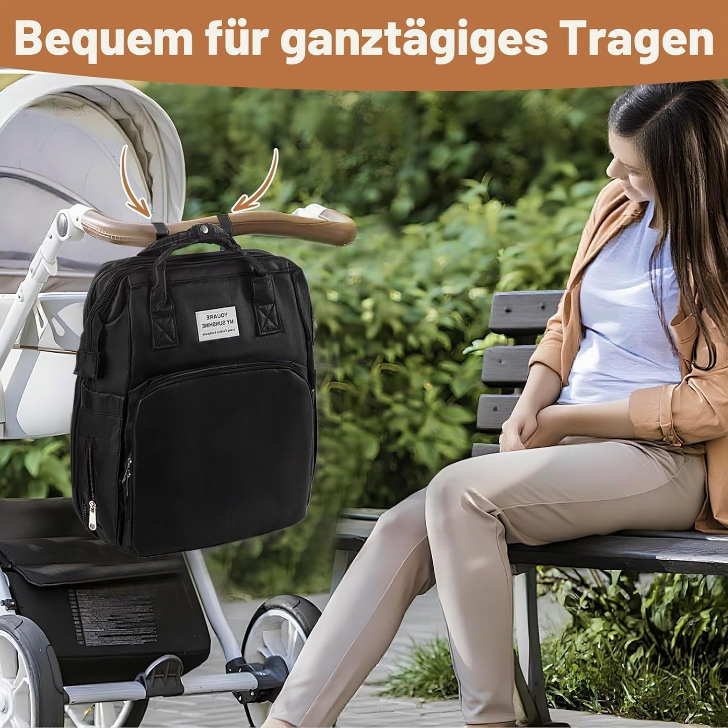 Wickelrucksack mit Isolierten Flaschentaschen, Schwarz