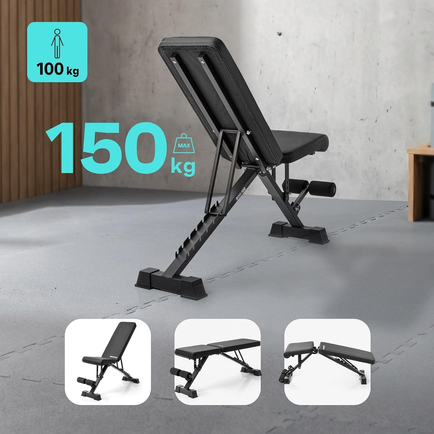 Klappbare verstellbare Trainingsbank, Black 150 kg Standard