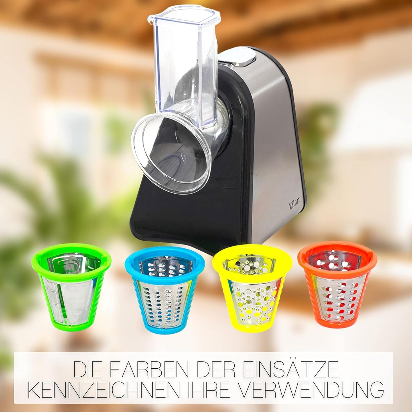 Elektrische Küchenreibe mit 4 Edelstahl-Trommeln
