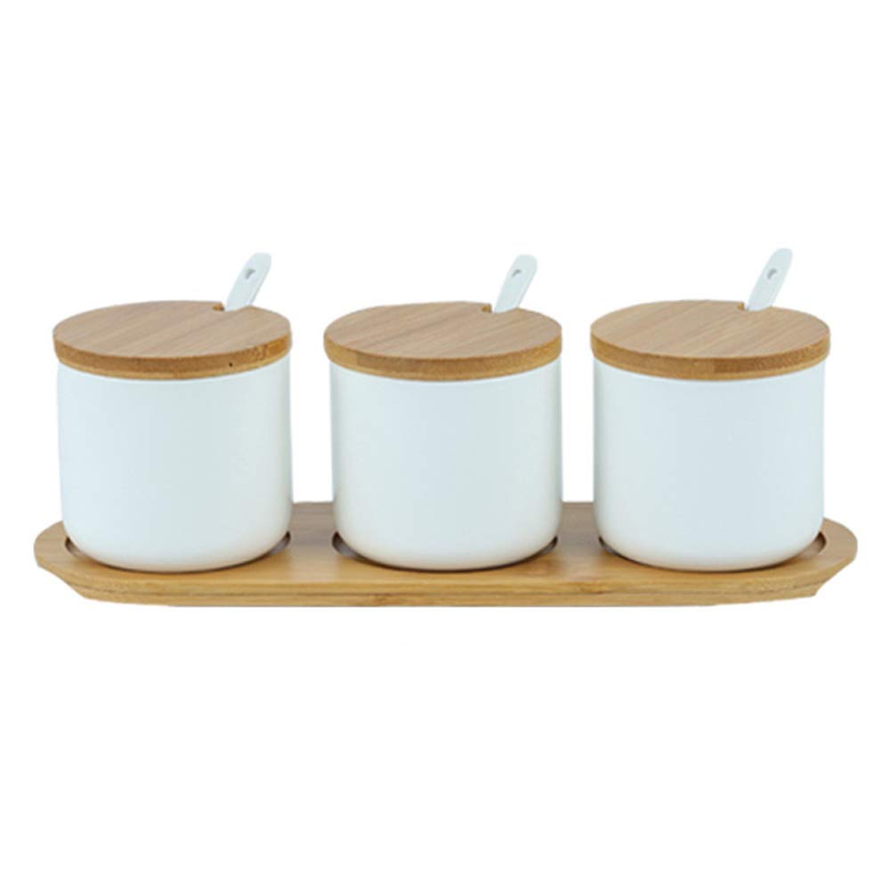 3er-Set Gewürzdosen mit Löffel, Weiss, 3er Set